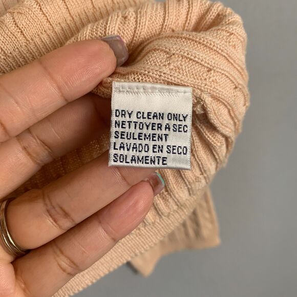 Vintage Rena Rowan Cable Knit Cardigan Peach Size Large Classic Cozy Sweater - Picture 4 of 8